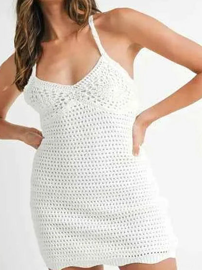 Crochet Crisscross Spaghetti Strap Mini Dress — detail view — Livostyle