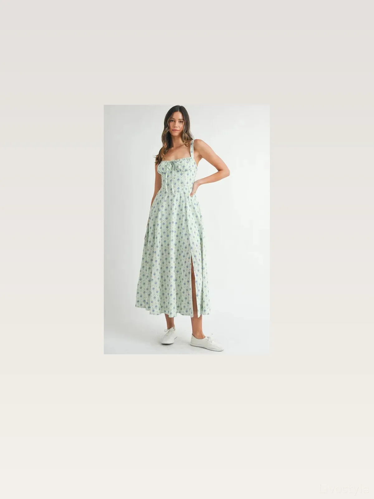 Floral Print Bustier Back Lace Up Midi Dress — styled showcase — Livostyle