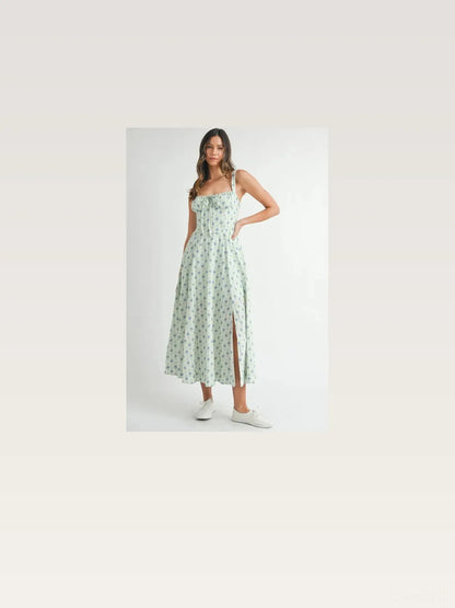 Floral Print Bustier Back Lace Up Midi Dress — styled showcase — Livostyle