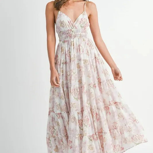 Floral Print Tiered Cami Maxi Dress — square view — Livostyle