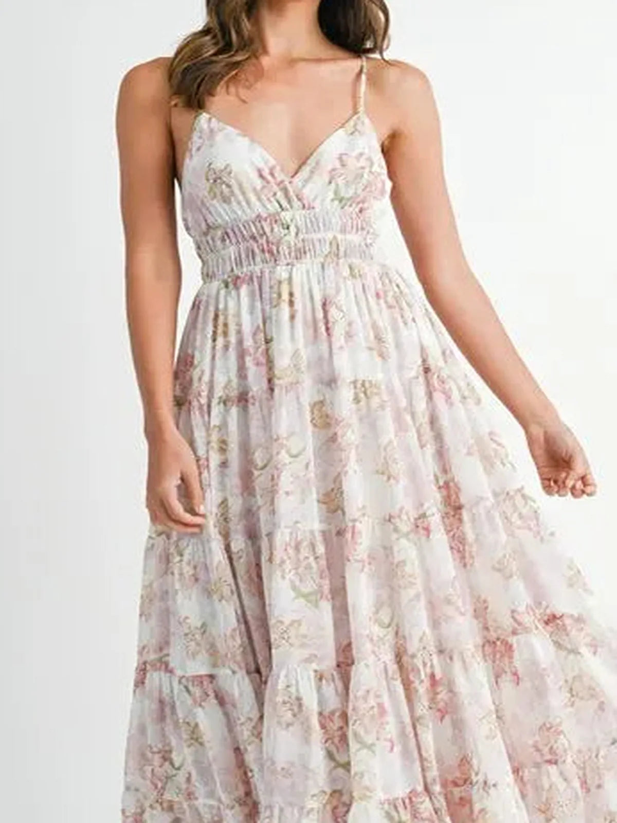 Floral Print Tiered Cami Maxi Dress — detail view — Livostyle