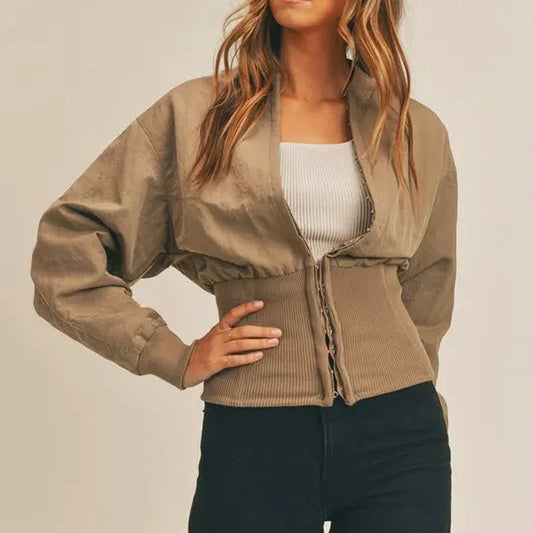 Long Sleeve Two Way Jacket in Mocha — square view — Livostyle