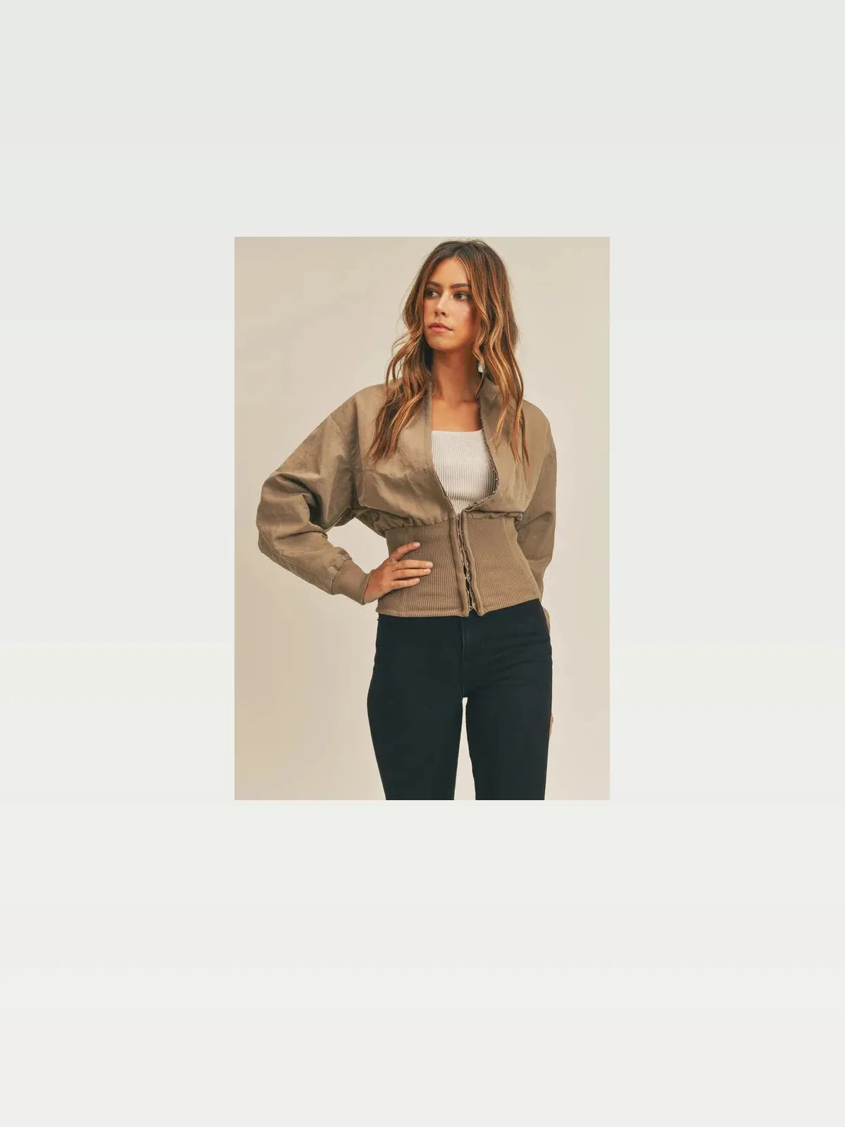 Long Sleeve Two Way Jacket in Mocha — styled showcase — Livostyle