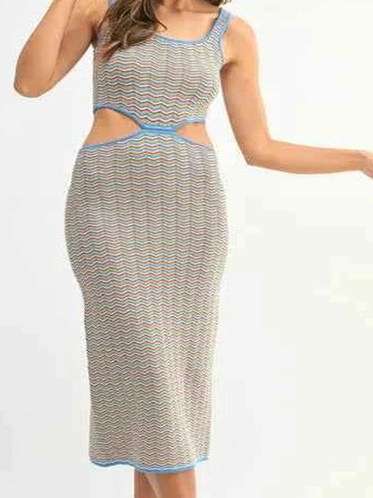 Multi Color Chevron Knit Bodycon Midi Dress — detail view — Livostyle