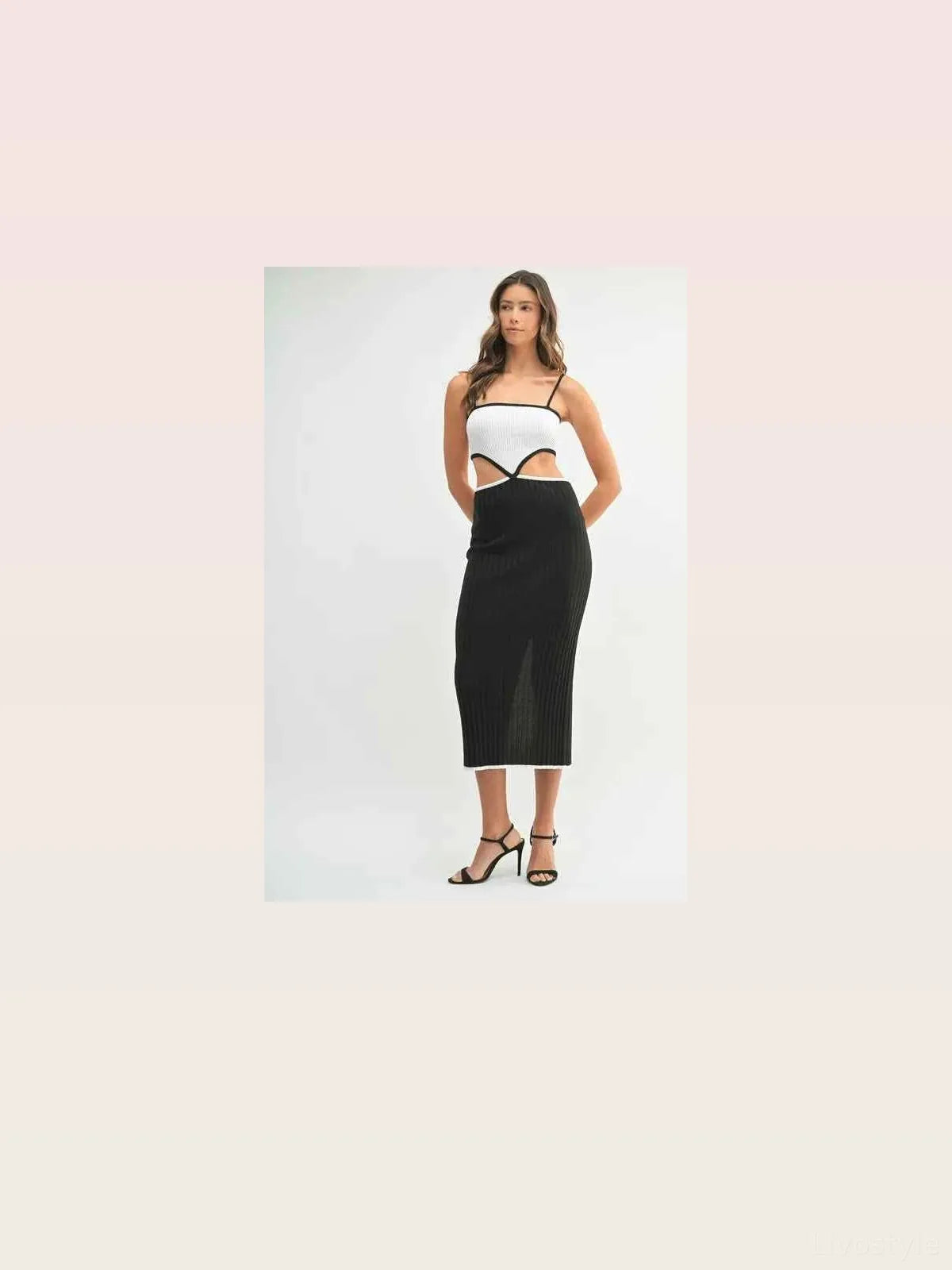 Black Ribbed Knit Color Block Cutout Midi Dress — styled showcase — Livostyle