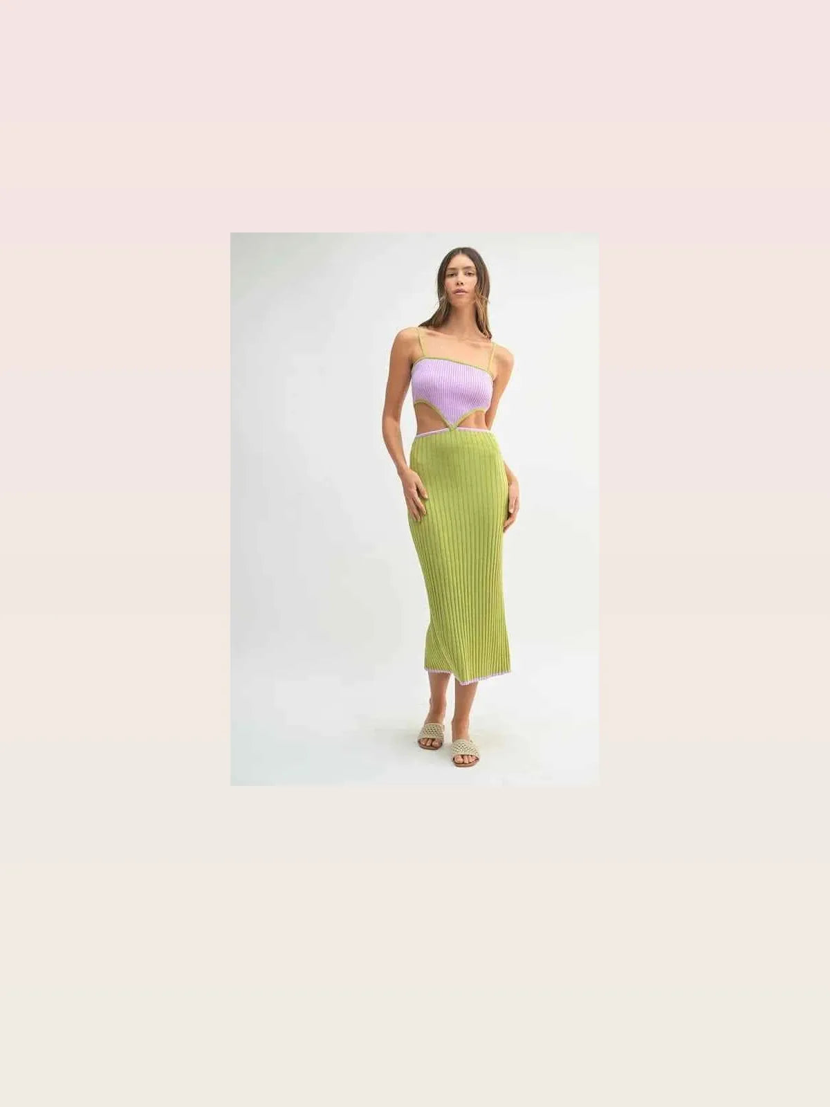 Lime Ribbed Knit Color Block Cutout Midi Dress — styled showcase — Livostyle