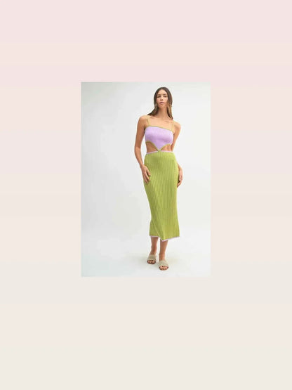 Lime Ribbed Knit Color Block Cutout Midi Dress — styled showcase — Livostyle