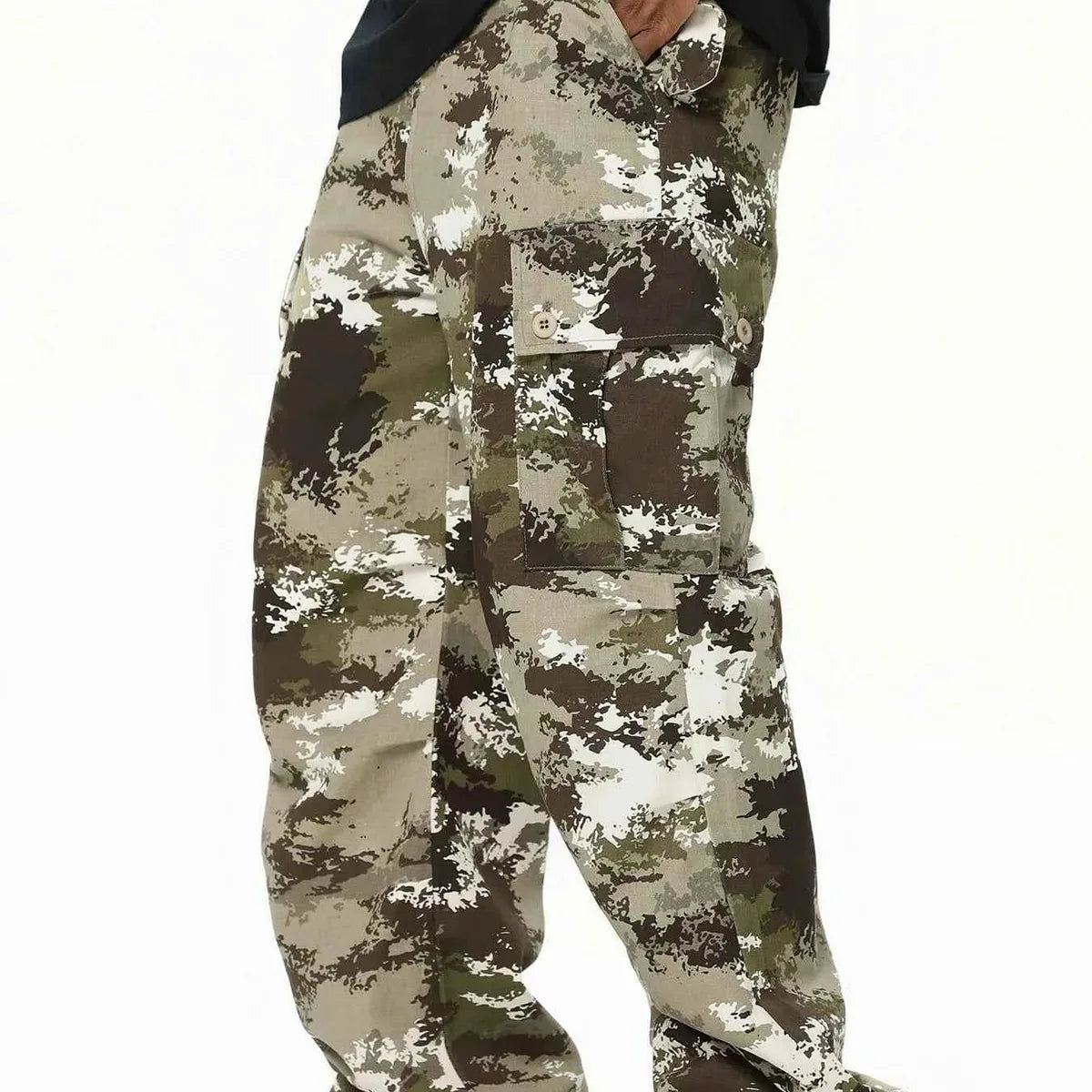 Brown Khaki Men's Camouflage Combat Cargo Pants — square view — Livostyle