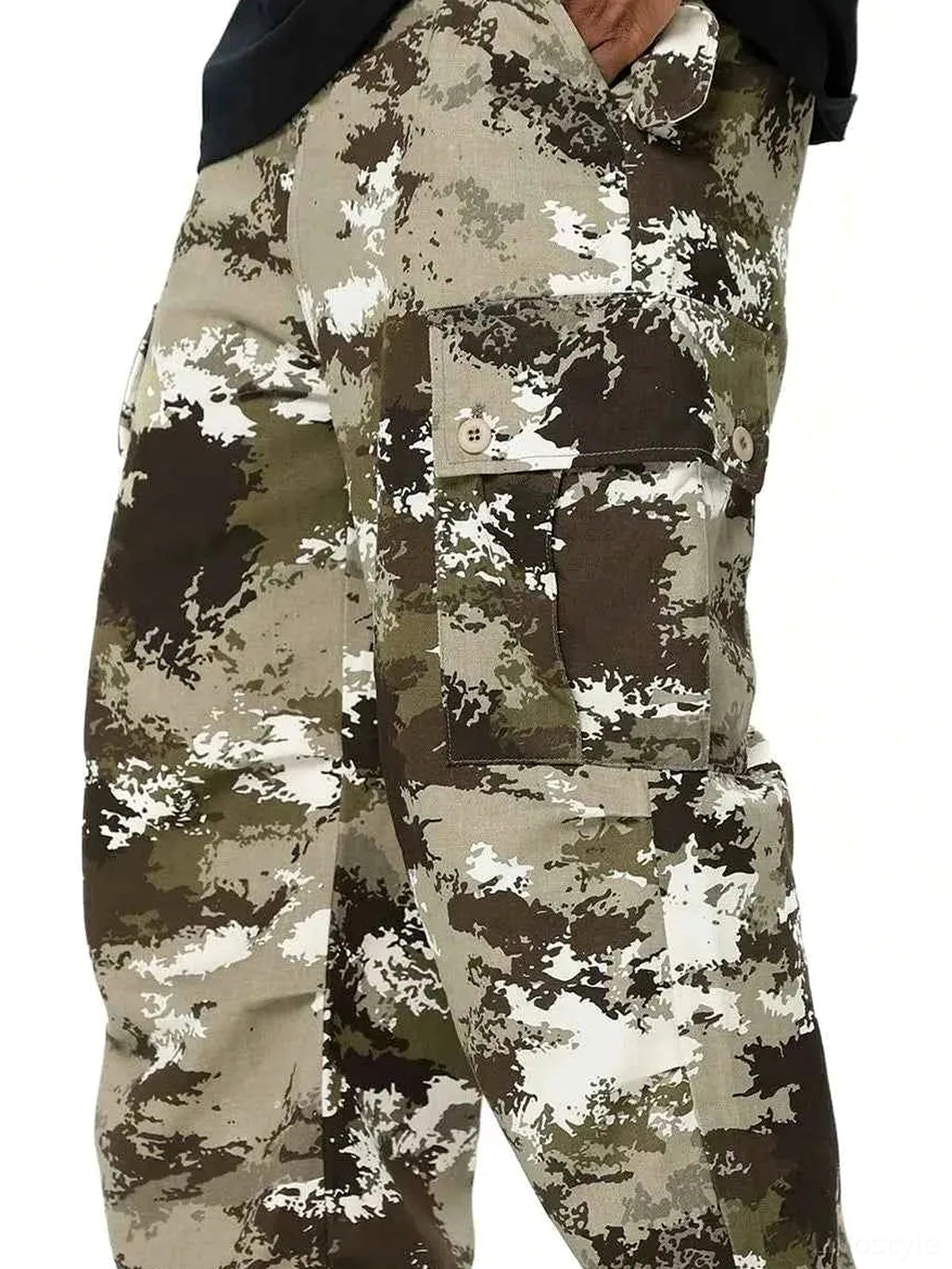 Brown Khaki Men's Camouflage Combat Cargo Pants — detail view — Livostyle