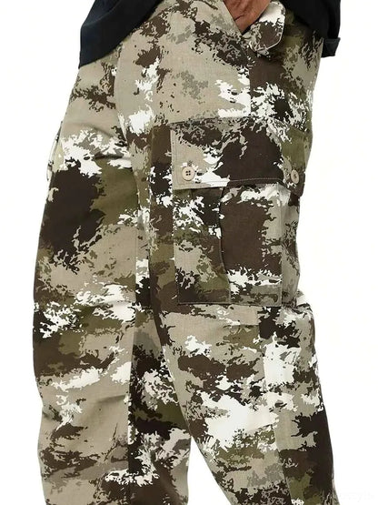 Brown Khaki Men's Camouflage Combat Cargo Pants — detail view — Livostyle