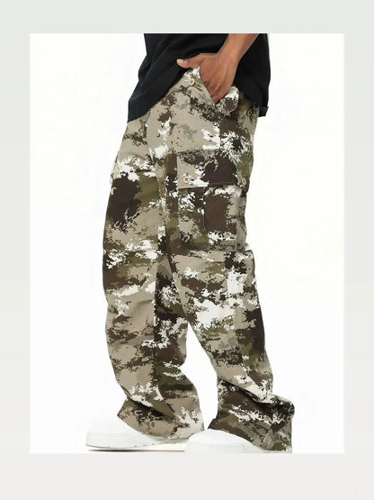 Brown Khaki Men's Camouflage Combat Cargo Pants — styled showcase — Livostyle