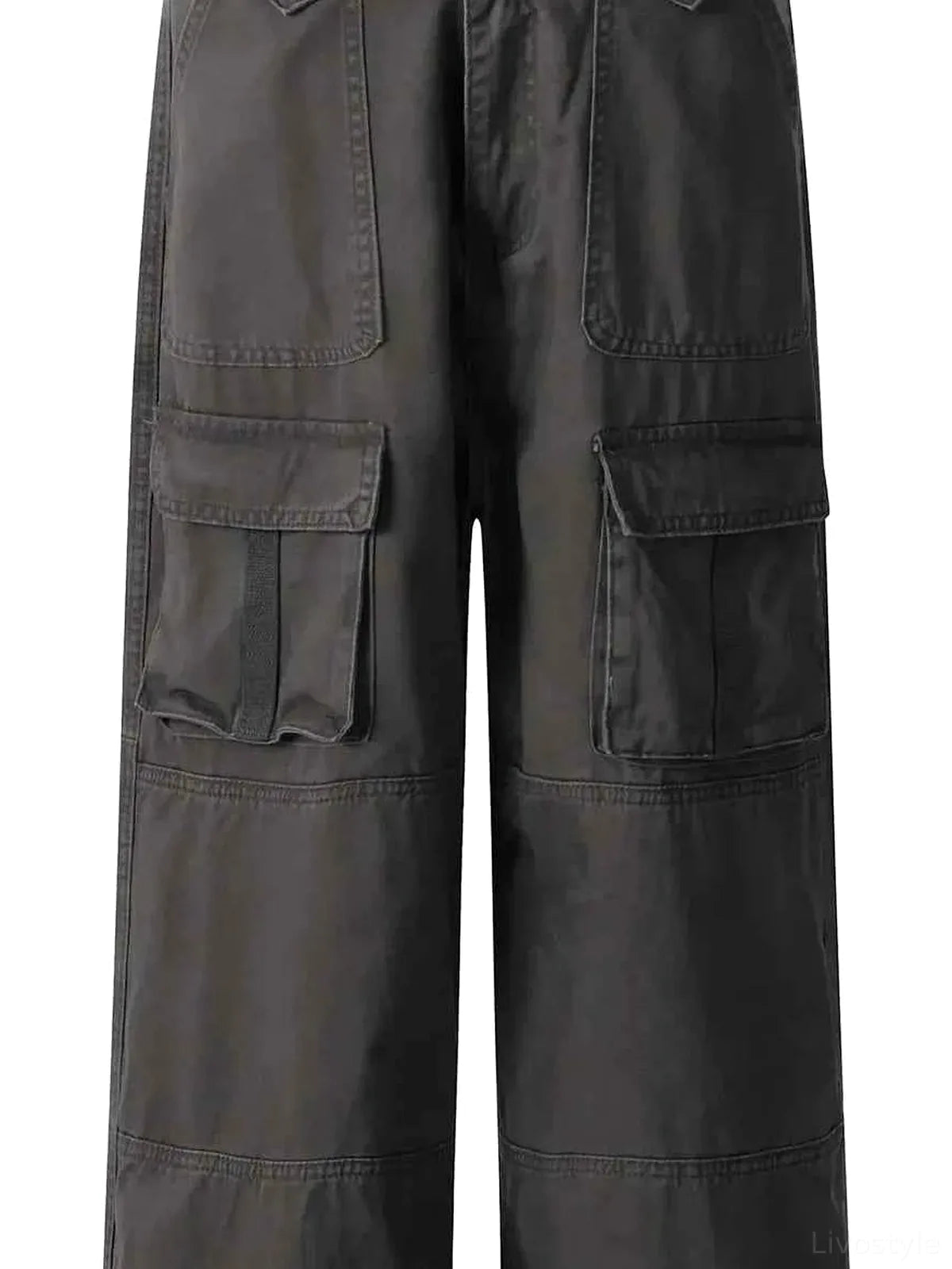 Men's Casual Cargo Wide Leg Pants with Multiple Pockets — detail view — Livostyle