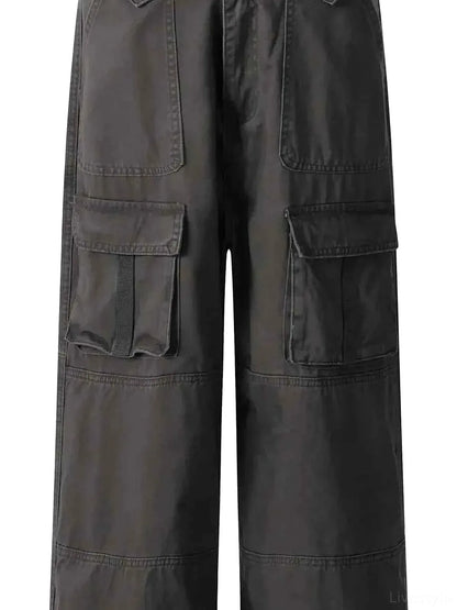 Men's Casual Cargo Wide Leg Pants with Multiple Pockets — detail view — Livostyle