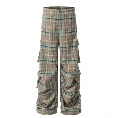 Men's Plaid Ruched Wide Leg Pants — square view — Livostyle