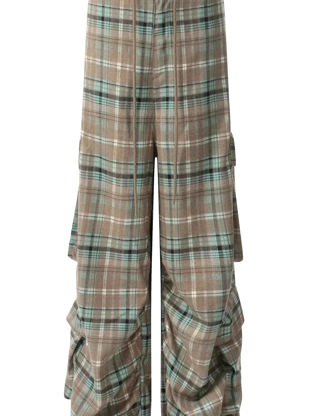 Men's Plaid Ruched Wide Leg Pants — detail view — Livostyle