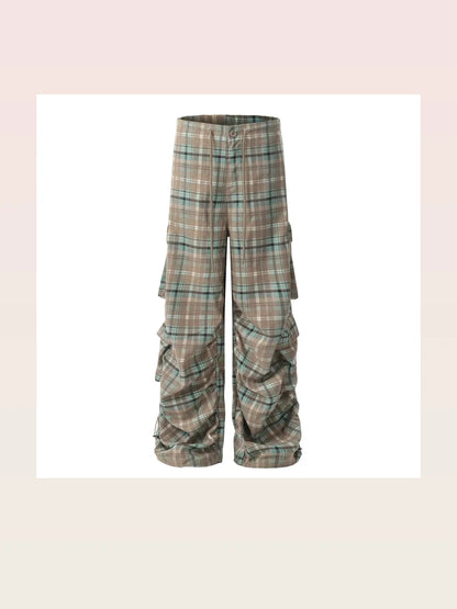 Men's Plaid Ruched Wide Leg Pants — styled showcase — Livostyle
