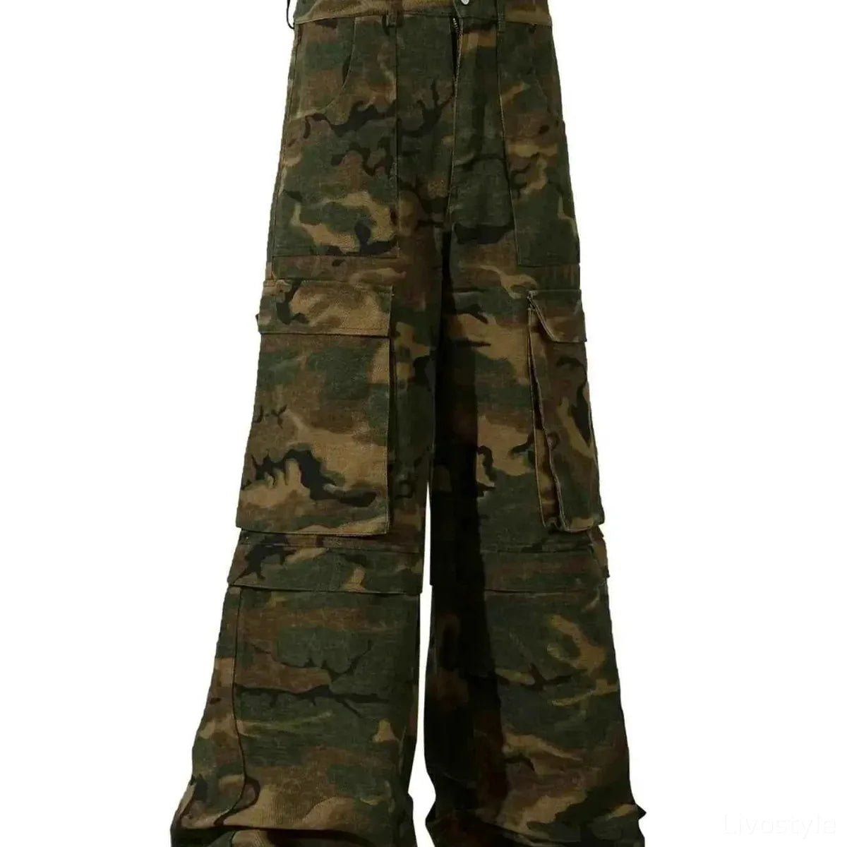 Green Utility Men's Wide Leg Camouflage Cargo Pants — square view — Livostyle