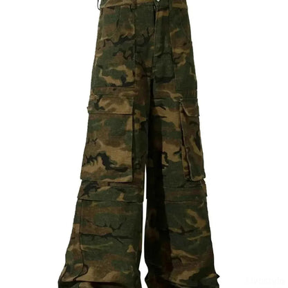 Green Utility Men's Wide Leg Camouflage Cargo Pants — square view — Livostyle