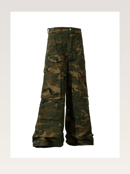 Green Utility Men's Wide Leg Camouflage Cargo Pants — styled showcase — Livostyle