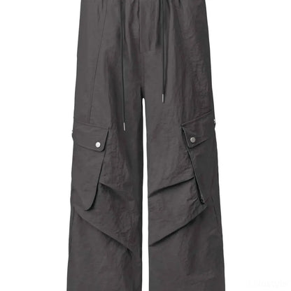 Dark Gray Cropped Drawstring Men's Wide Leg Cargo Pants — square view — Livostyle
