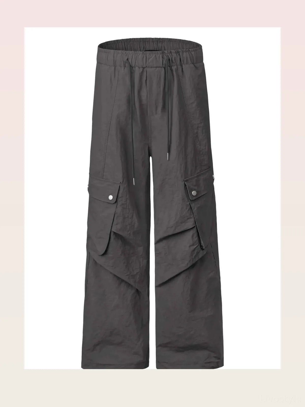 Dark Gray Cropped Drawstring Men's Wide Leg Cargo Pants — styled showcase — Livostyle
