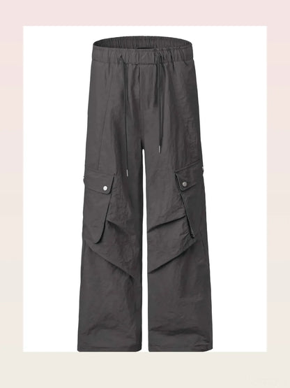 Dark Gray Cropped Drawstring Men's Wide Leg Cargo Pants — styled showcase — Livostyle
