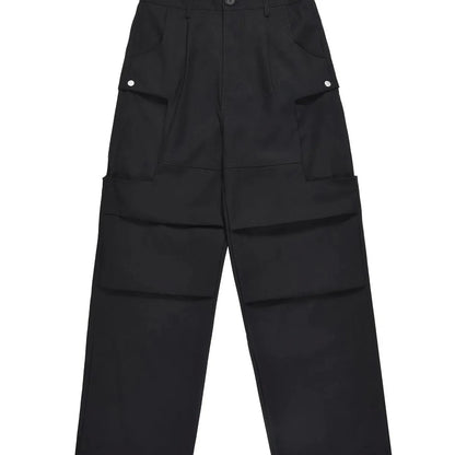 Black Elastic Waist Men's Wide Leg Cargo Pants — square view — Livostyle