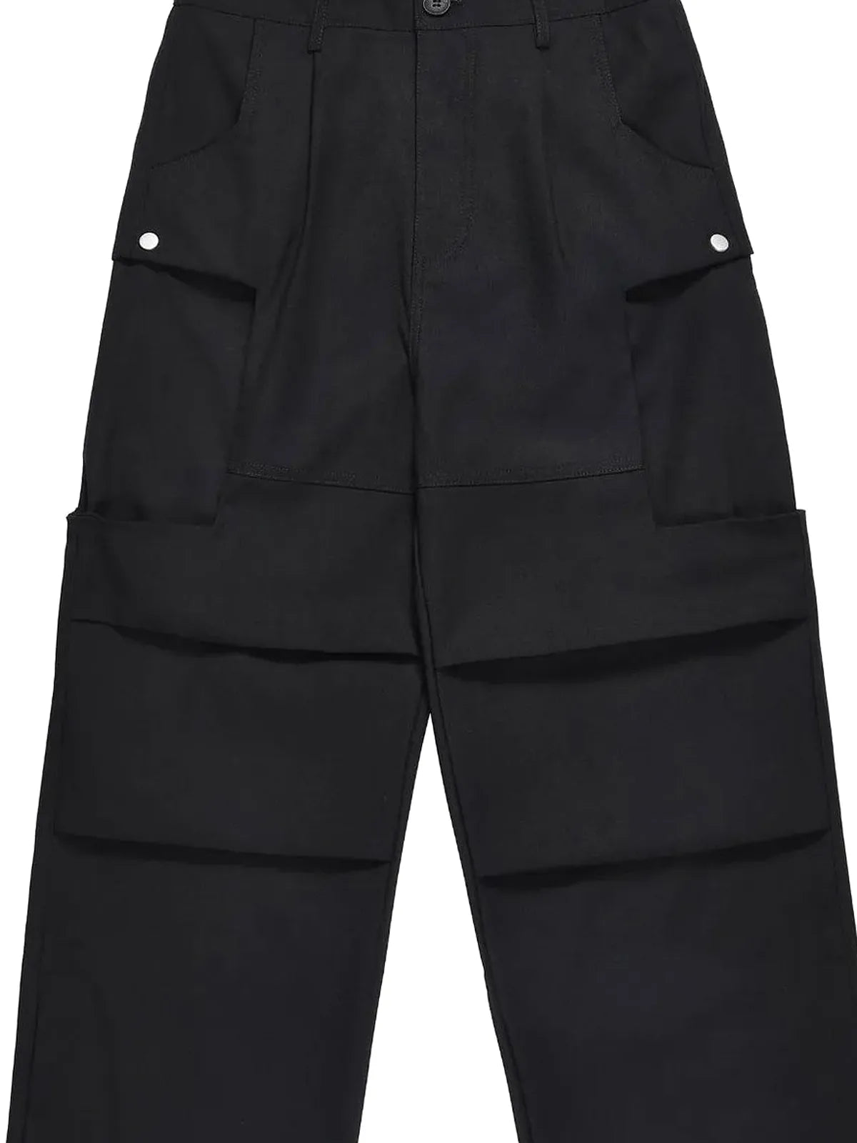 Black Elastic Waist Men's Wide Leg Cargo Pants — detail view — Livostyle