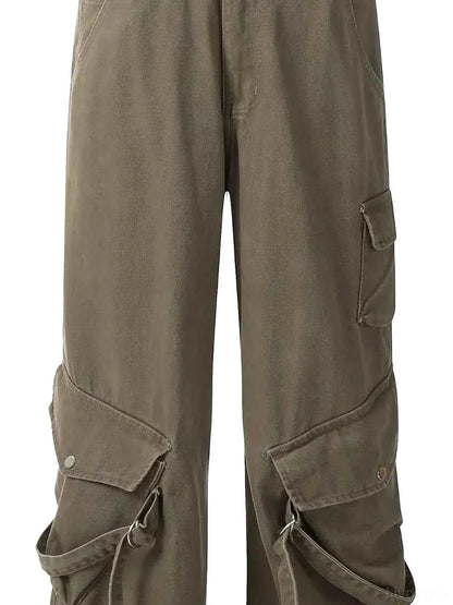Curry Olive Men's Straight Leg Cargo Pants — detail view — Livostyle