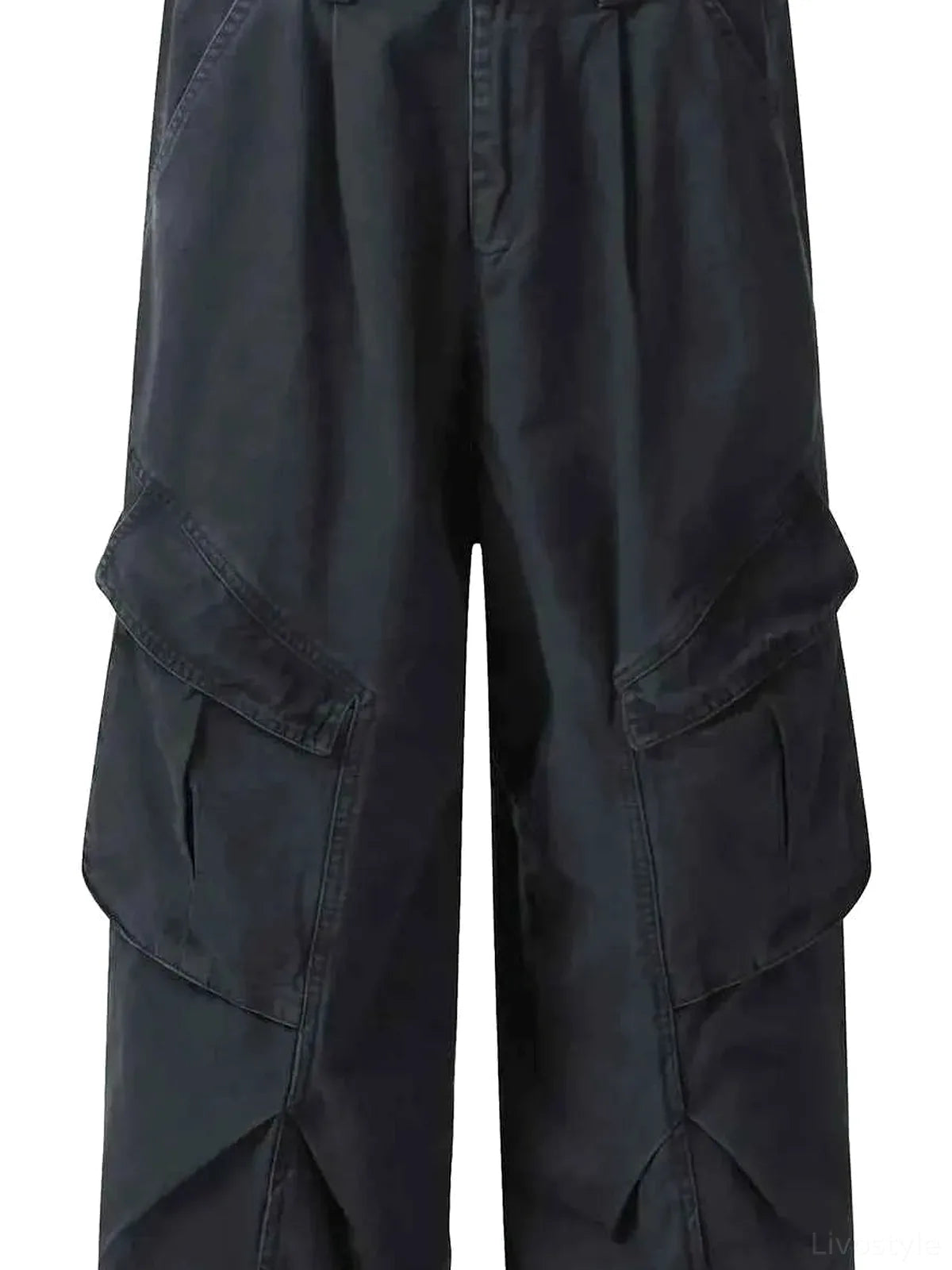Men's Wide Leg Cargo Pants with Multi Pockets — detail view — Livostyle