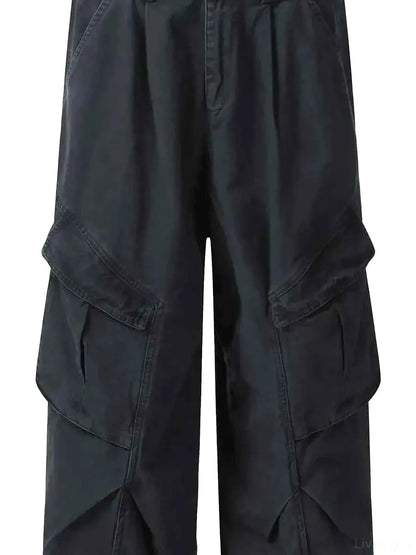 Men's Wide Leg Cargo Pants with Multi Pockets — detail view — Livostyle