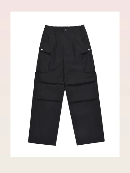 Black Elastic Waist Men's Wide Leg Cargo Pants — styled showcase — Livostyle