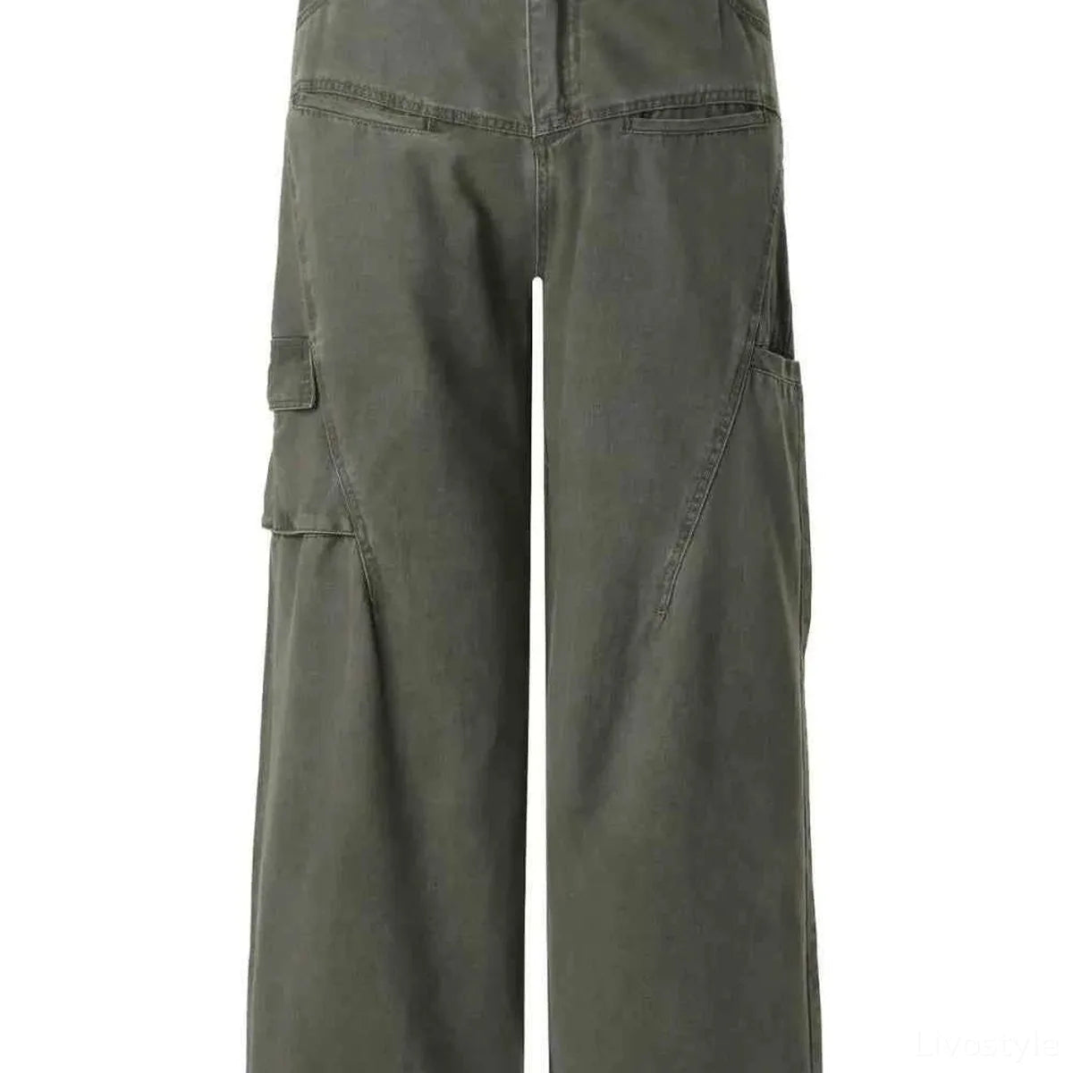 Olive Green Men's Wide Leg Cargo Utility Pants — square view — Livostyle