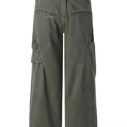 Olive Green Men's Wide Leg Cargo Utility Pants — square view — Livostyle