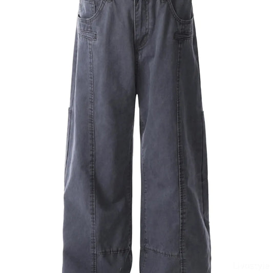 Men's Wide Leg Cargo Pants with Stitching Detail — square view — Livostyle