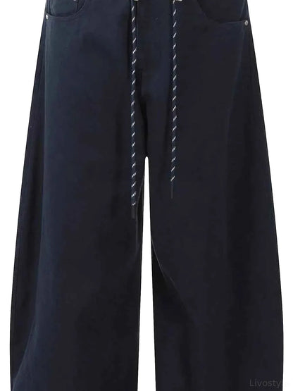 Men's Wide Leg Drawstring Cargo Pants — detail view — Livostyle
