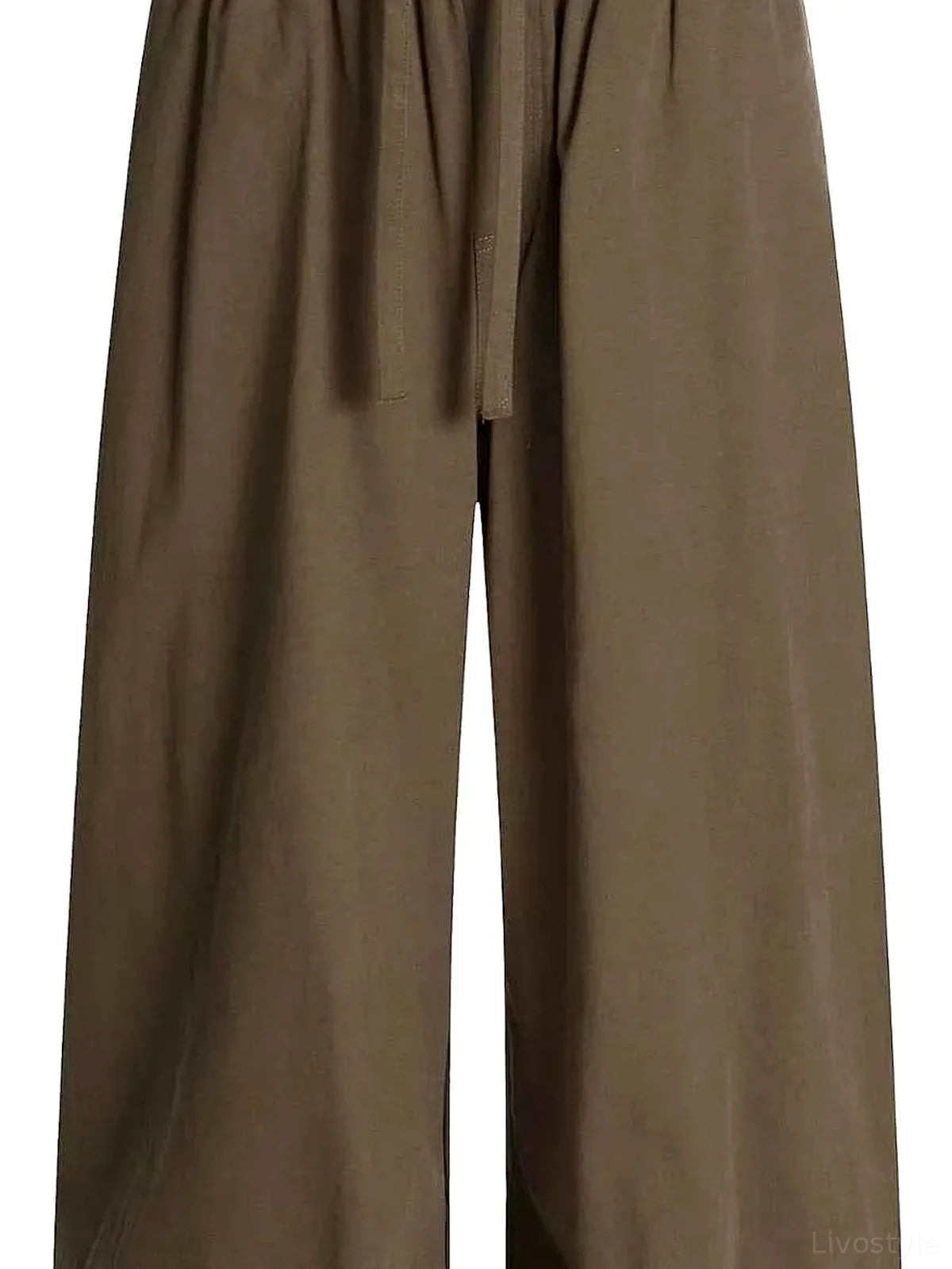 Men's Wide Leg Drawstring Elastic Waist Pants — detail view — Livostyle