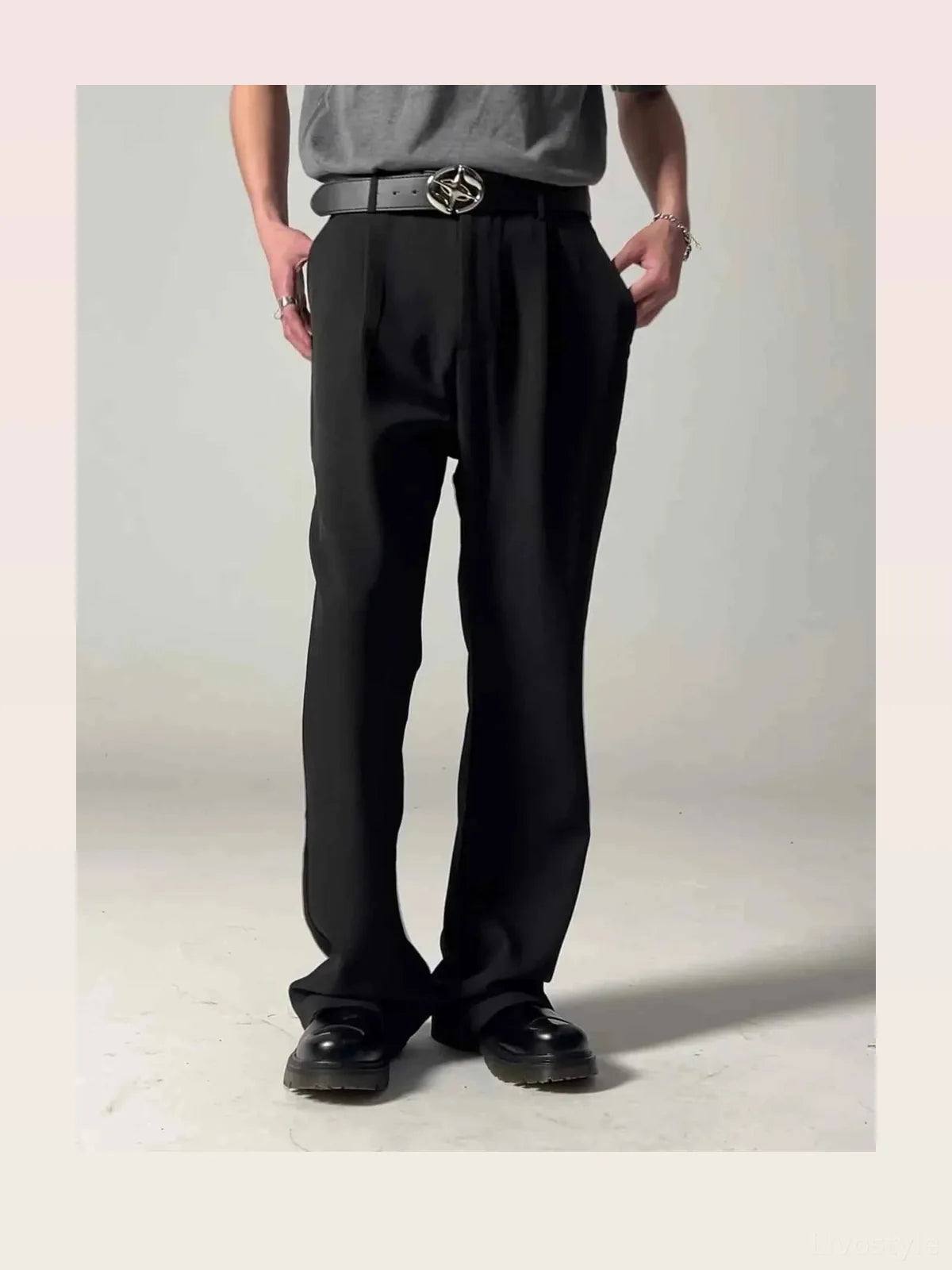 Black Belted Men's Pleated Wide Leg Dress Pants — styled showcase — Livostyle