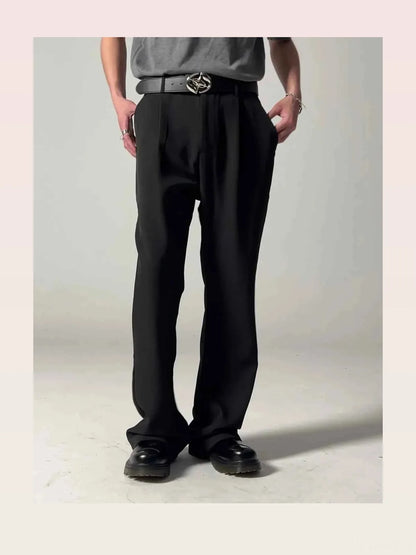 Black Belted Men's Pleated Wide Leg Dress Pants — styled showcase — Livostyle