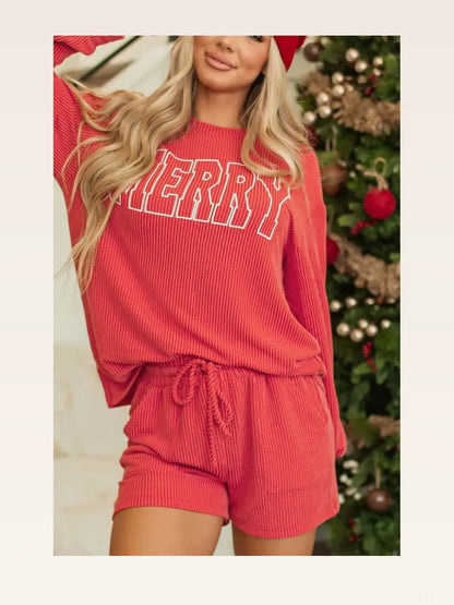 MERRY Round Neck Long Sleeve Top and Shorts Lounge Set — styled showcase — Livostyle