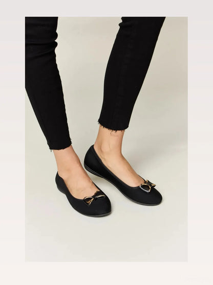 Chic Flat Loafers with Elegant Metal Buckle — styled showcase — Livostyle