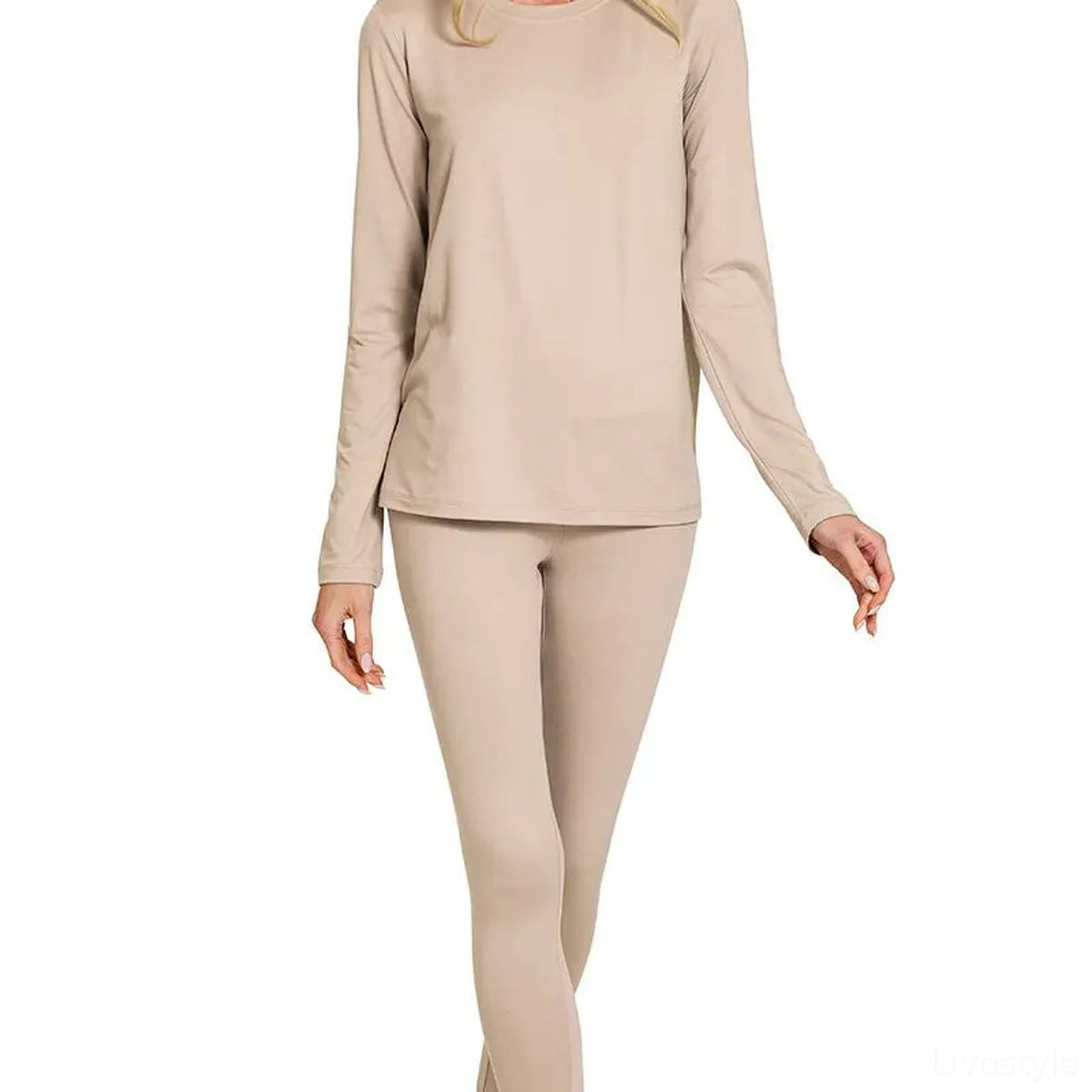 Microfiber Round Neck Top and Leggings Set in ASH MOCHA — square view — Livostyle