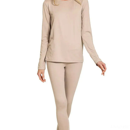Microfiber Round Neck Top and Leggings Set in ASH MOCHA — square view — Livostyle