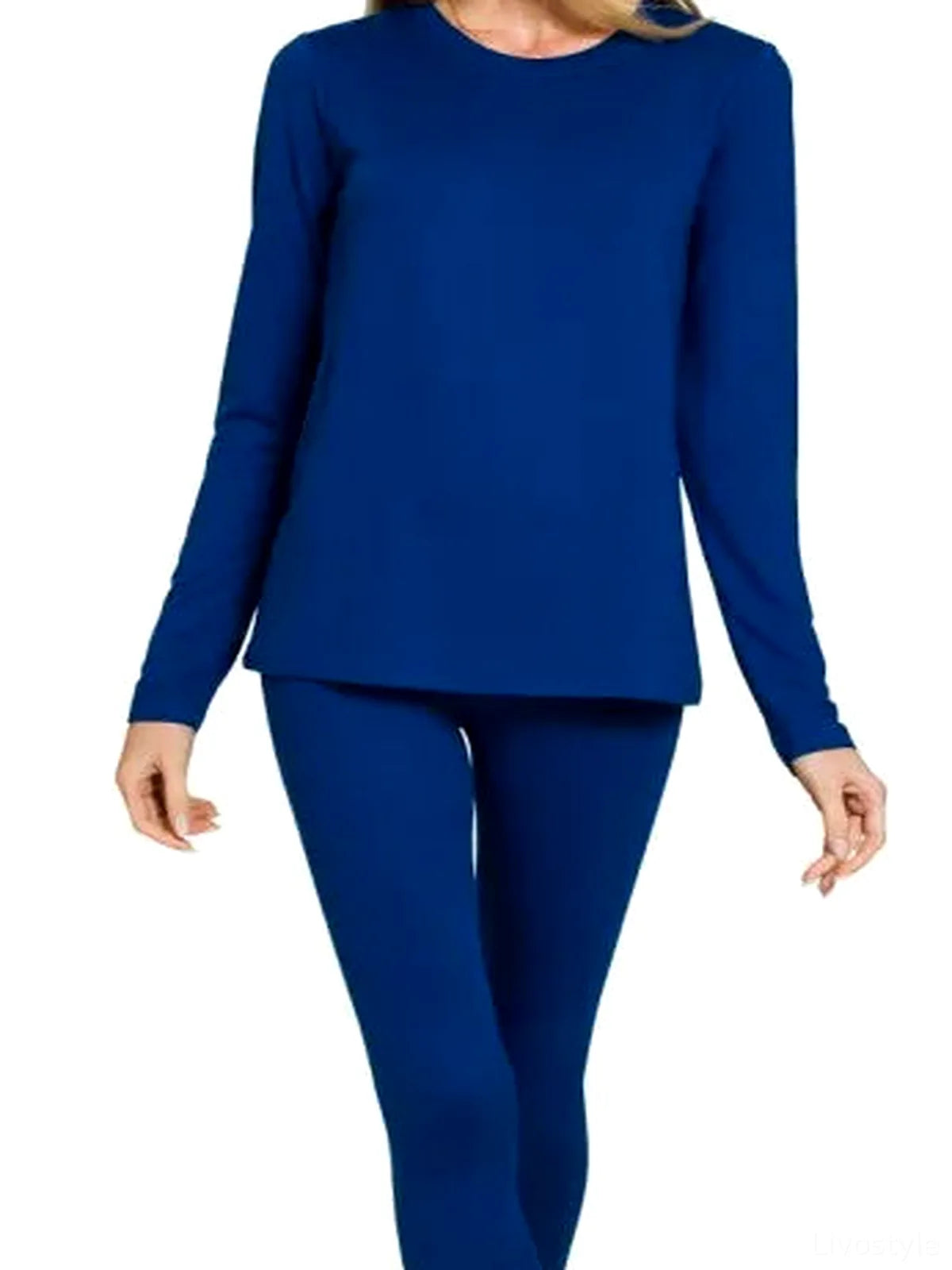 Microfiber Round Neck Top and Leggings Set in LT NAVY — detail view — Livostyle