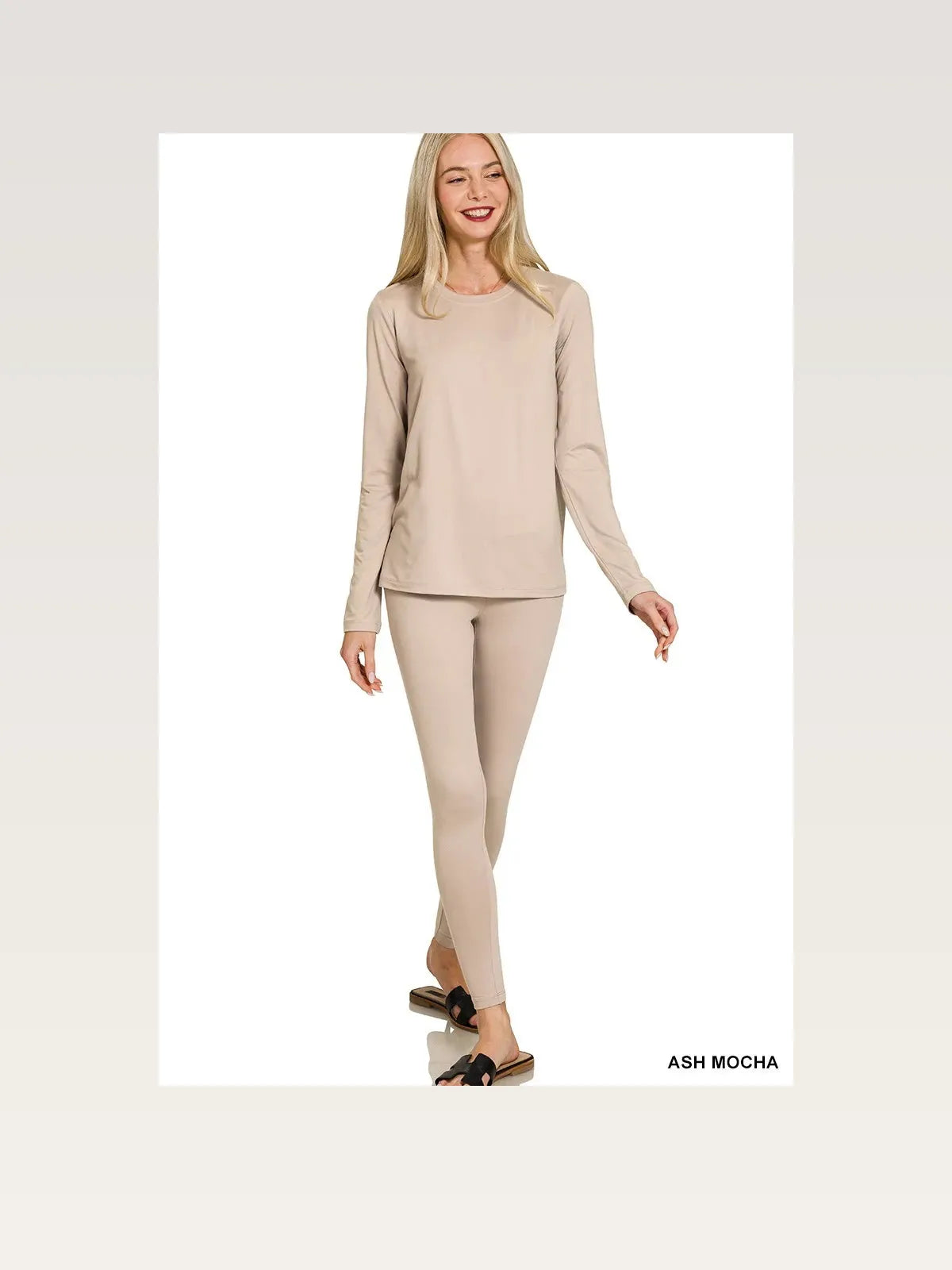 Microfiber Round Neck Top and Leggings Set in ASH MOCHA — styled showcase — Livostyle