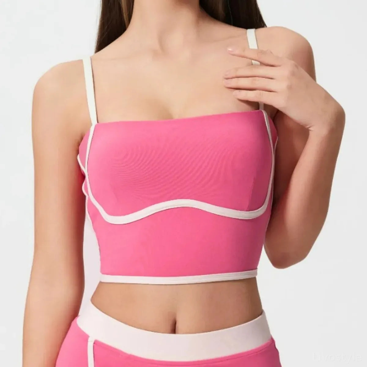 Contrast Trim Square Neck Active Cami with Detachable Chest  — square view — Livostyle