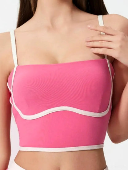 Contrast Trim Square Neck Active Cami with Detachable Chest  — detail view — Livostyle