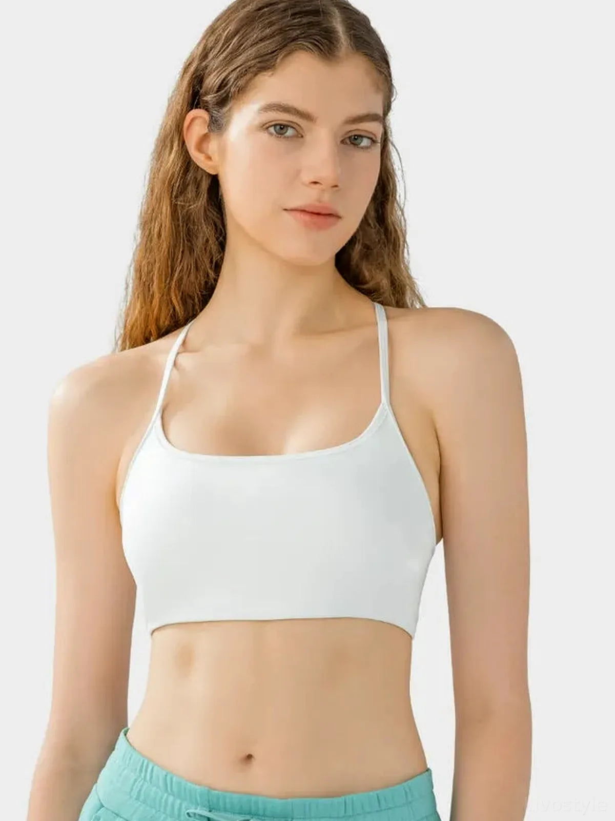 Crisscross Back Scoop Neck Active Cami with Detachable Chest — detail view — Livostyle