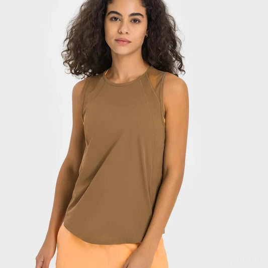 Cutout Back Round Neck Active Tank — square view — Livostyle