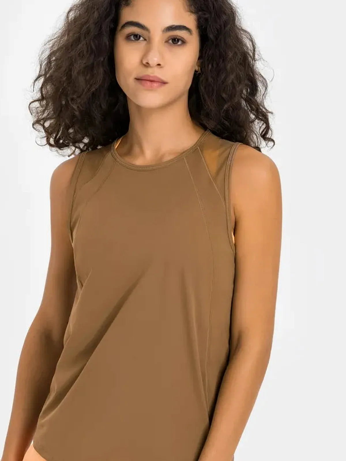 Cutout Back Round Neck Active Tank — detail view — Livostyle